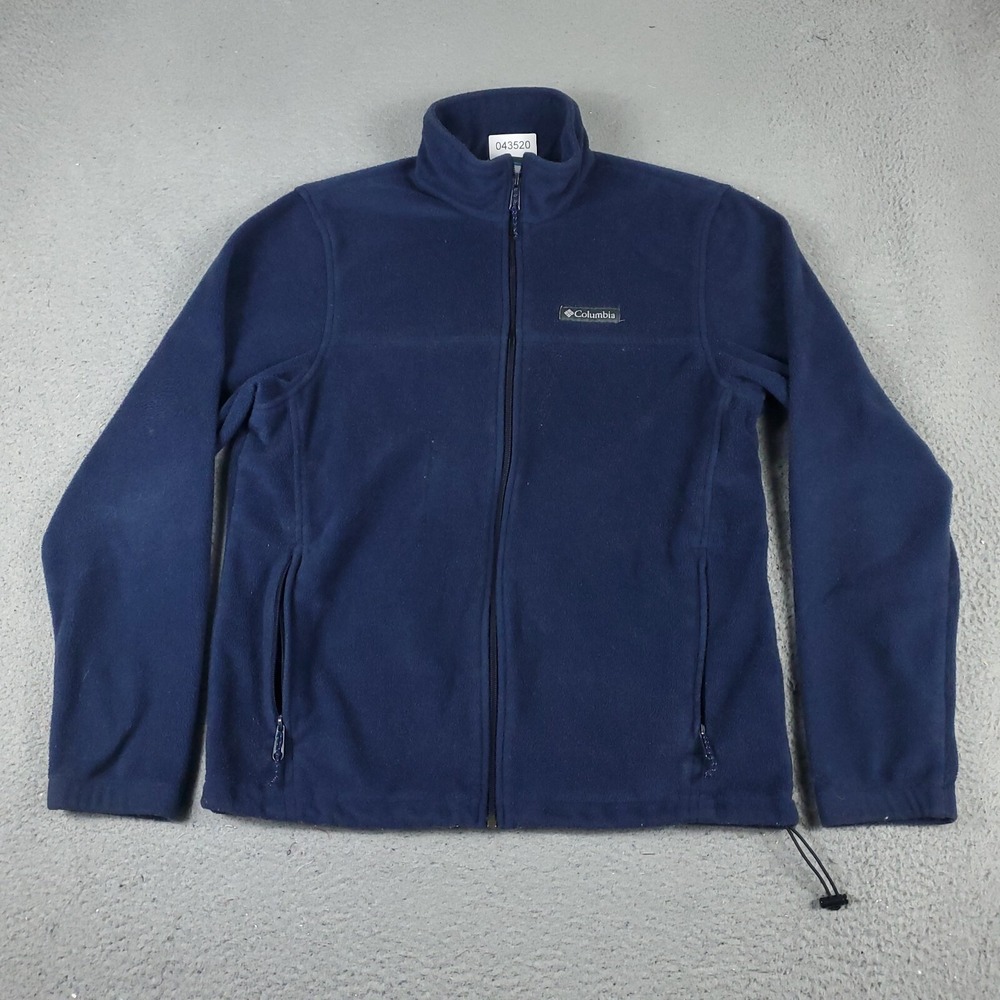 Columbia Sweater Mens Medium Blue Fleece Outdoors Full Zip Up Sweatshirt *